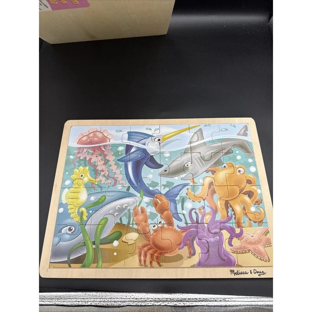 2 Melissa & Doug Wooden Jigsaw Puzzles, 24 Pieces, Sea Creatures Princess